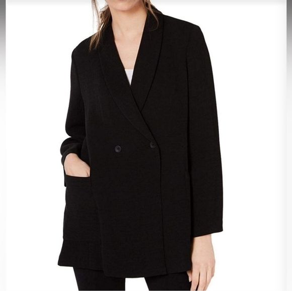 Eileen Fisher Double Breasted Textured Oversized Blazer Jacket in Black S/P - Picture 1 of 13